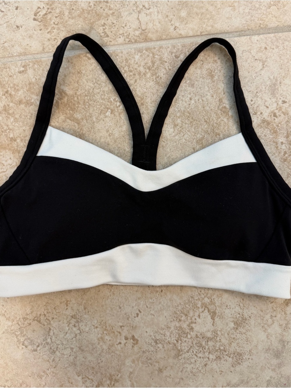 Athleta Interval Sports Bra Black White Colorblock Size XS Racerback